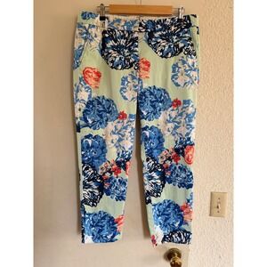 J Crew‎ Cotton Stretch Floral Print Cropped Pants Women Size 10 feminine   Boho